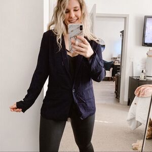 Level Eight Navy Blazer Single Button Minimalist Officewear Work Career Size M